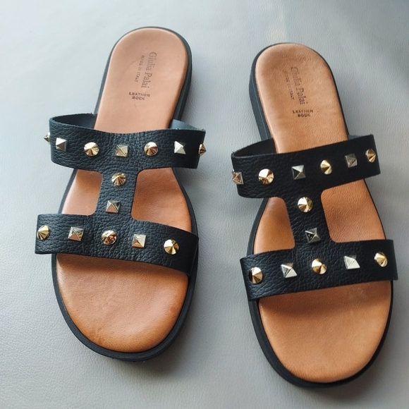 GIULIA PALAI  Italian Studded Leather Sock Sandals - Picture 1 of 8